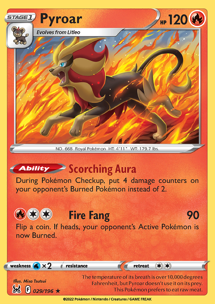 029/196 Pyroar Holo Rare Lost Origin