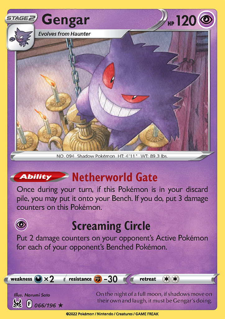 066/196 Gengar Holo Rare Lost Origin