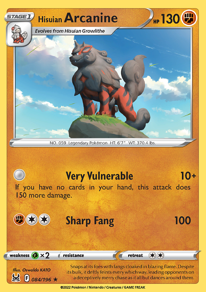 084/196 Hisuian Arcanine Holo Rare Lost Origin