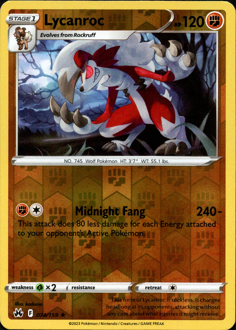 074/159 Lycanroc Rare Reverse Holo Crown Zenith