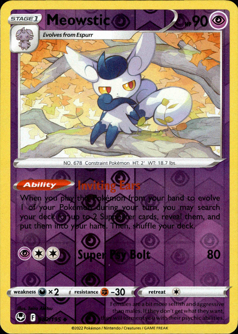 082/195 Meowstic Uncommon Reverse Holo Silver Tempest