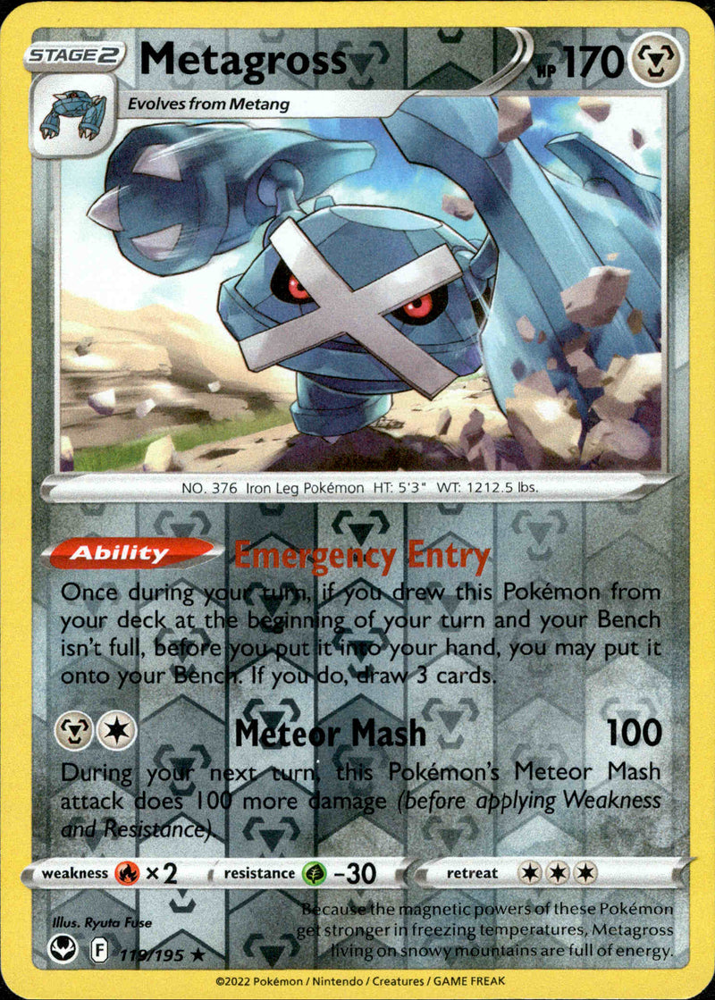 119/195 Metagross Rare Reverse Holo Silver Tempest