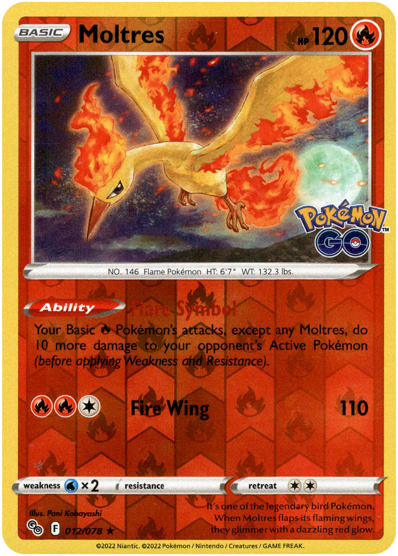 012/078 Moltres Rare Reverse Holo Pokemon GO