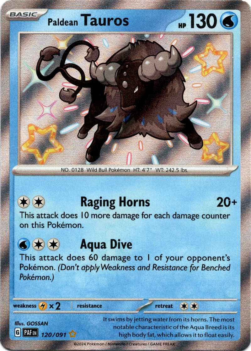 120/091 Paldean Tauros Shiny Rare Paldean Fates