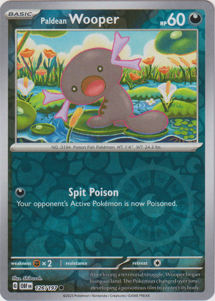 126/197 Paldean Wooper Common Reverse Holo Obsidian Flames