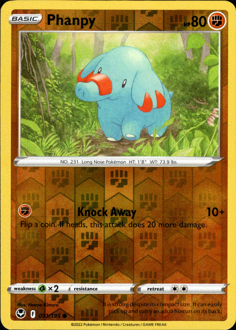 091/195 Phanpy Common Reverse Holo Silver Tempest