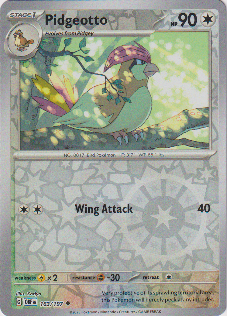 163/197 Pidgeotto Uncommon Reverse Holo Obsidian Flames