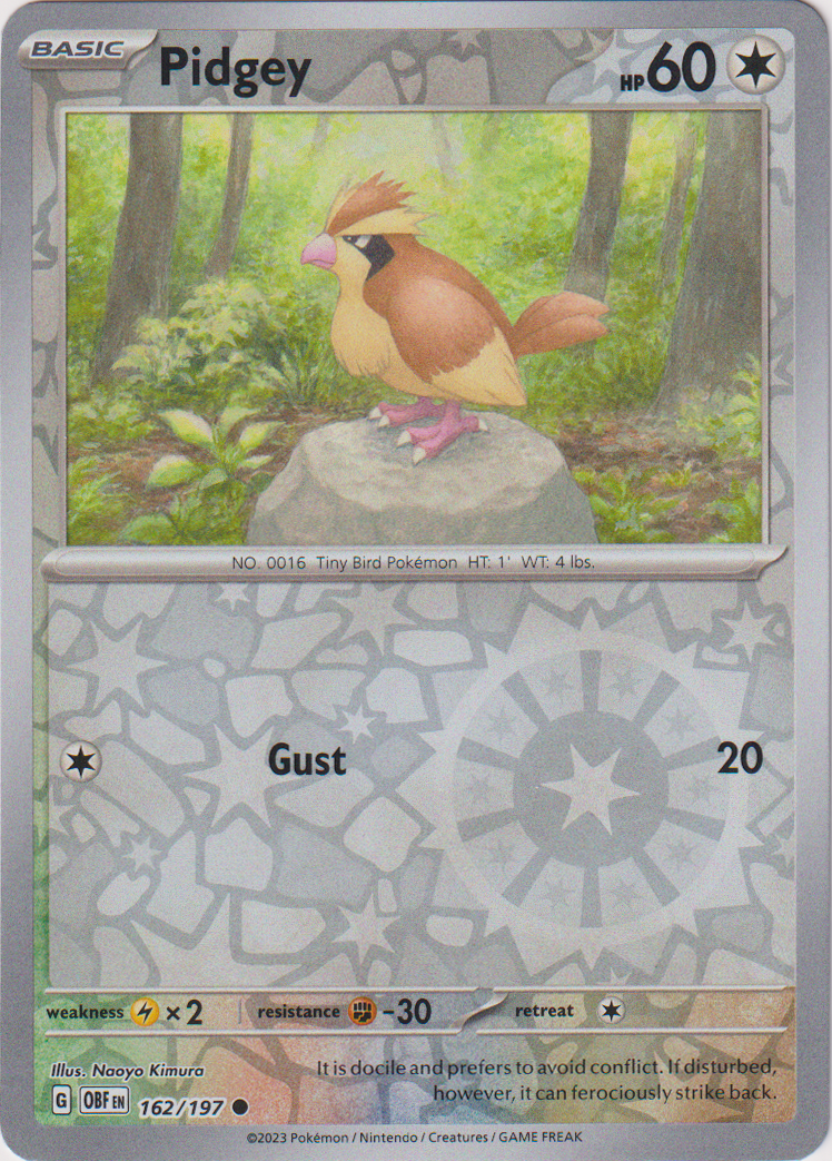 162/197 Pidgey Common Reverse Holo Obsidian Flames