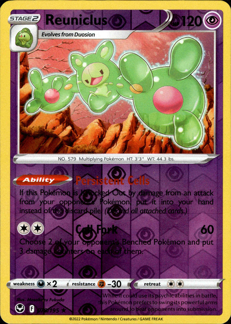 078/195 Reuniclus Rare Reverse Holo Silver Tempest