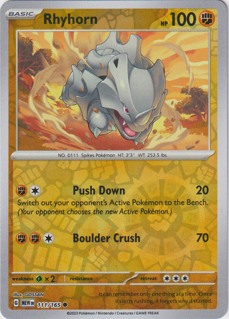 111/165 Rhyhorn Common Reverse Holo Scarlet & Violet 151