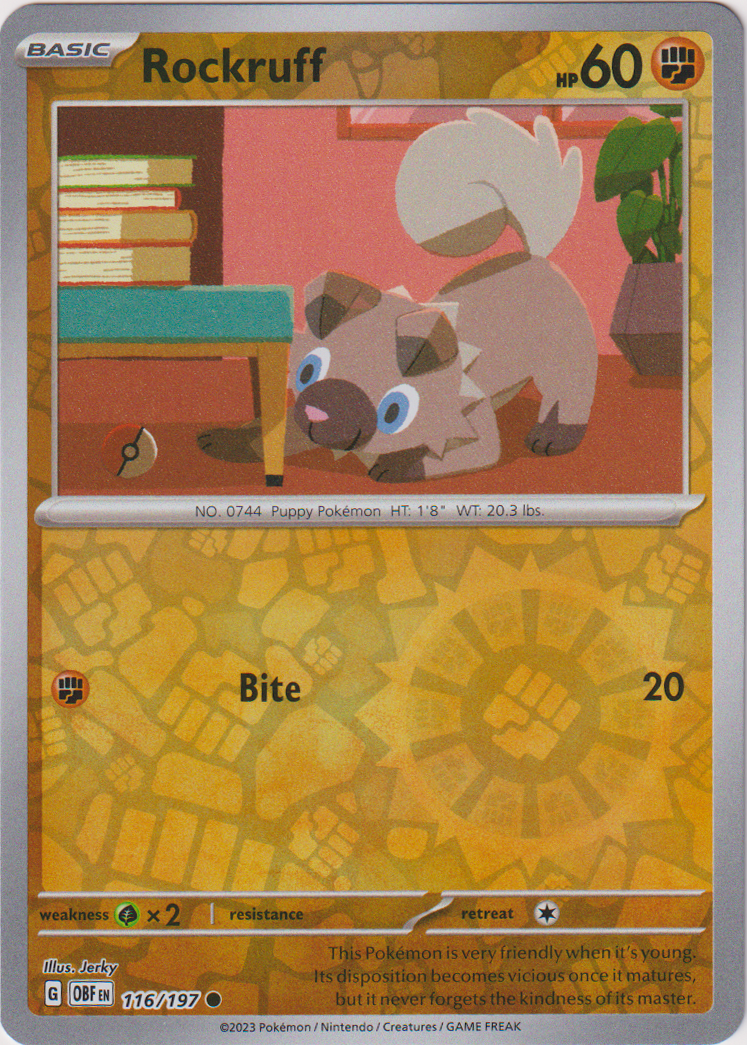 116/197 Rockruff Common Reverse Holo Obsidian Flames