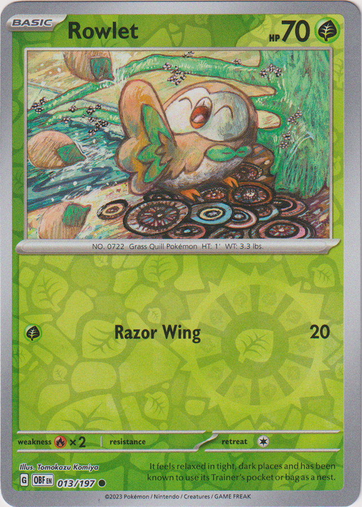 013/197 Rowlet Common Reverse Holo Obsidian Flames