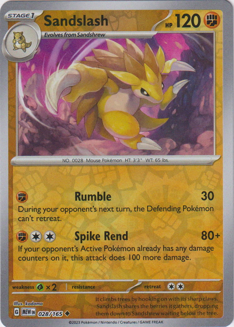 028/165 Sandslash Uncommon Reverse Holo Scarlet & Violet 151