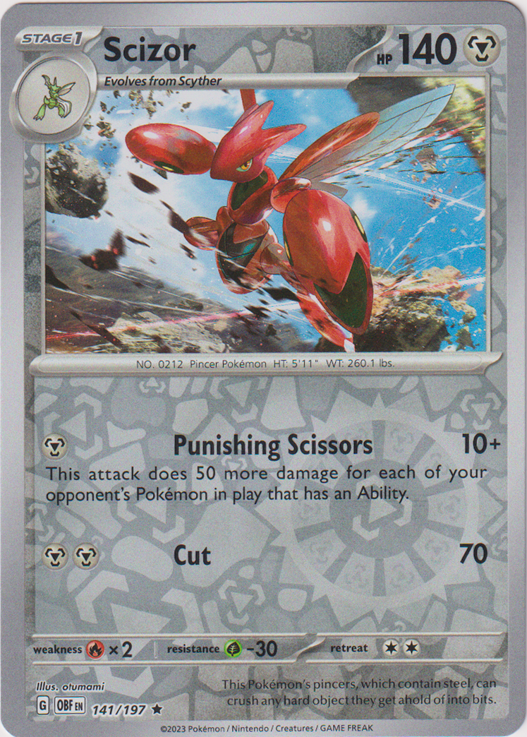 141/197 Scizor Rare Reverse Holo Obsidian Flames