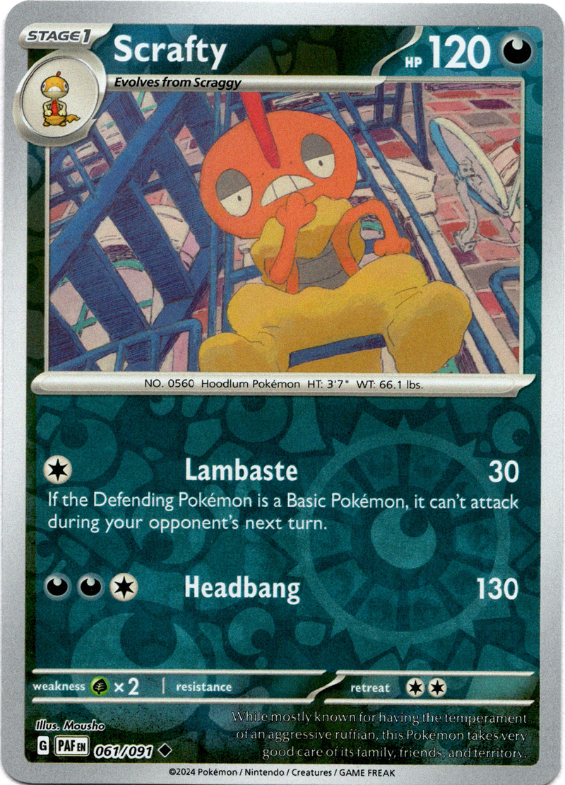 061/091 Scrafty Uncommon Reverse Holo Paldean Fates