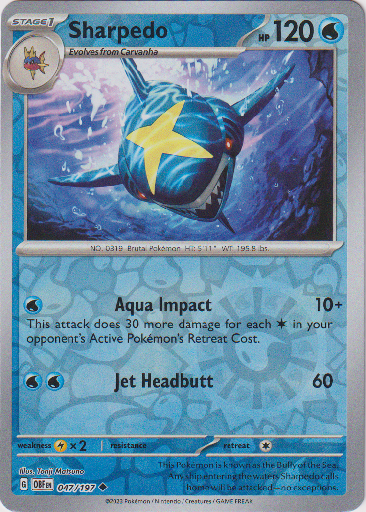 047/197 Sharpedo Uncommon Reverse Holo Obsidian Flames