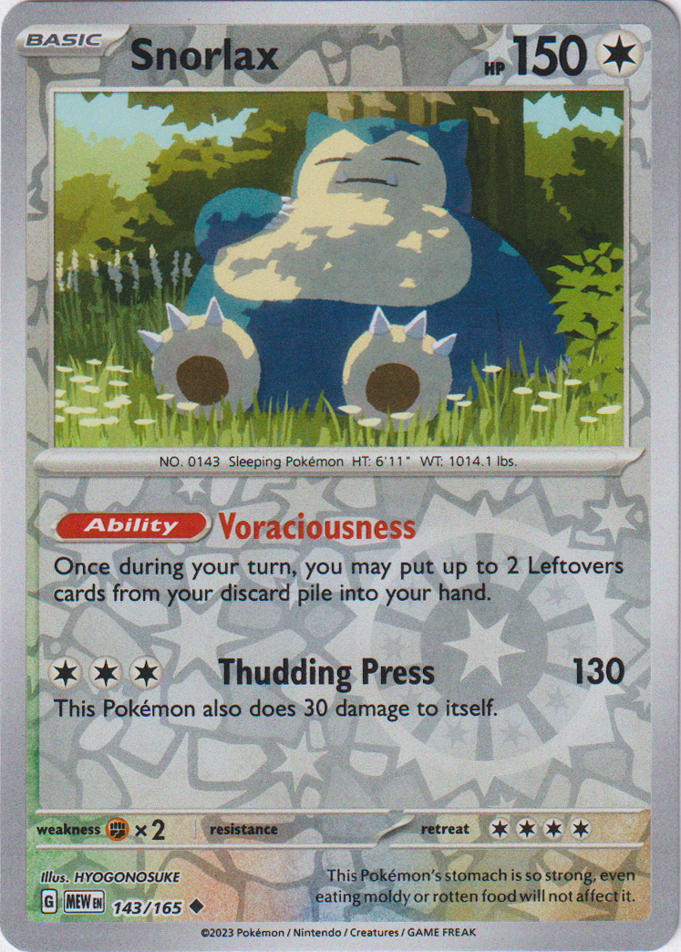 143/165 Snorlax Uncommon Reverse Holo Scarlet & Violet 151