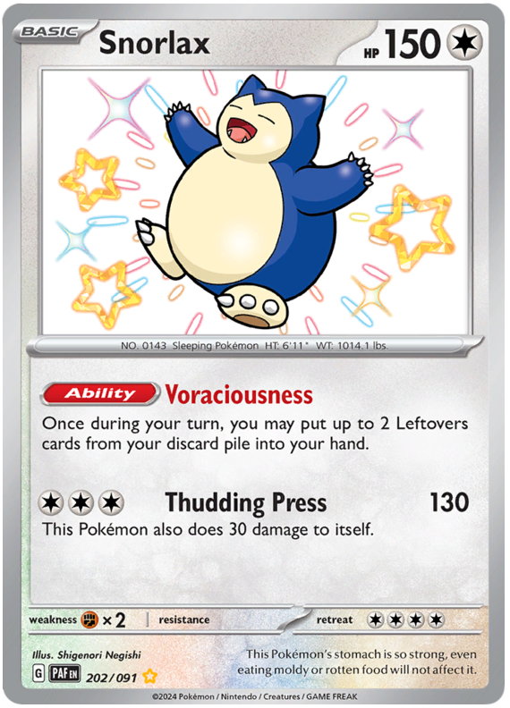 202/091 Snorlax Shiny Rare Paldean Fates