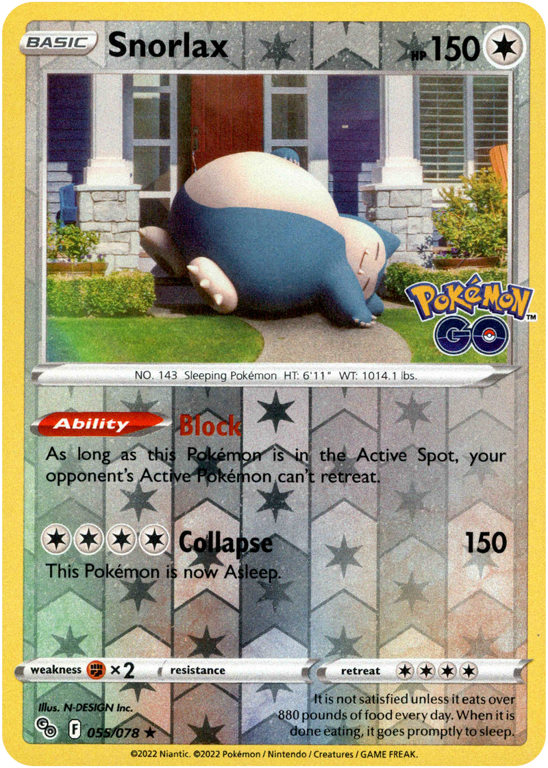 055/078 Snorlax Rare Reverse Holo Pokemon GO