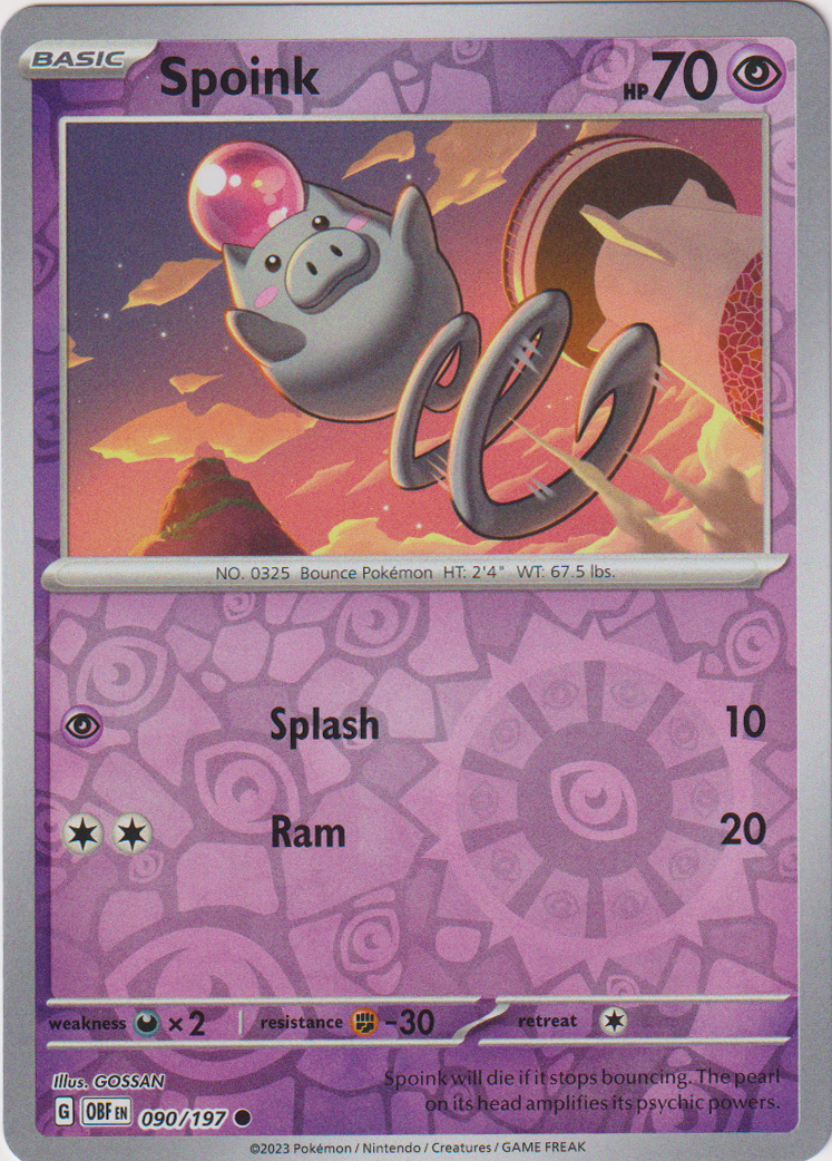 090/197 Spoink Common Reverse Holo Obsidian Flames