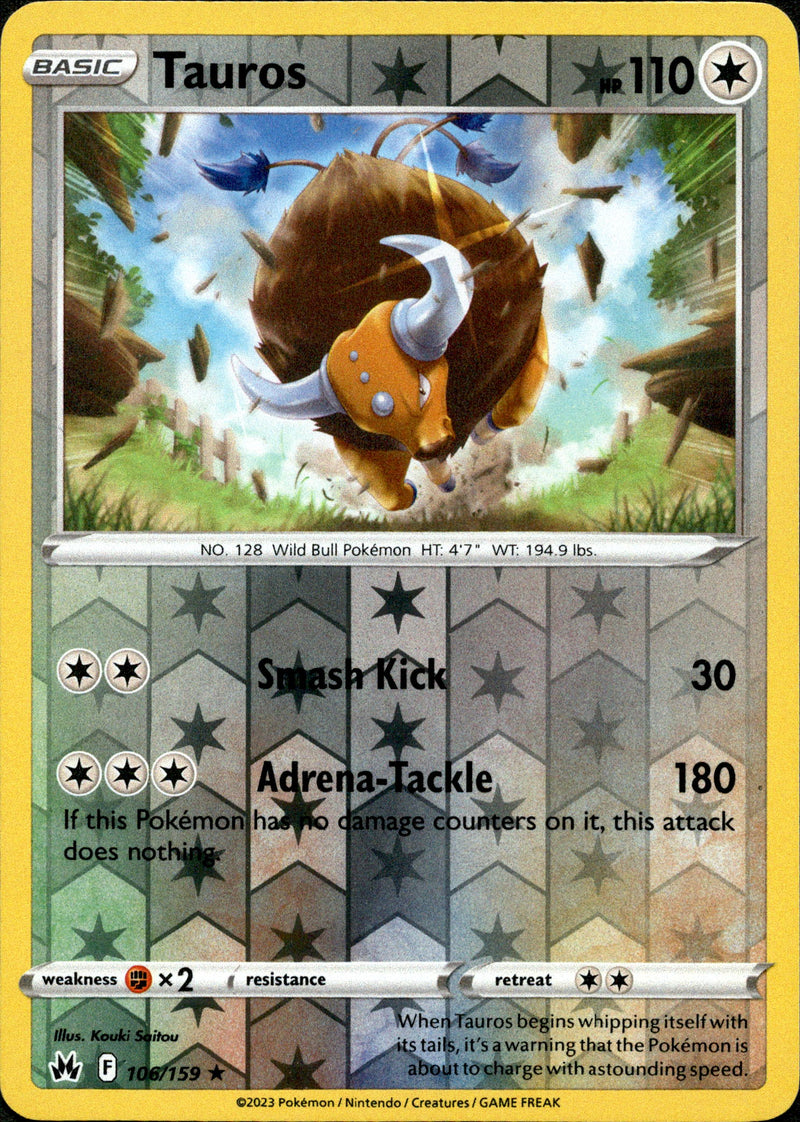 106/159 Tauros Rare Reverse Holo Crown Zenith