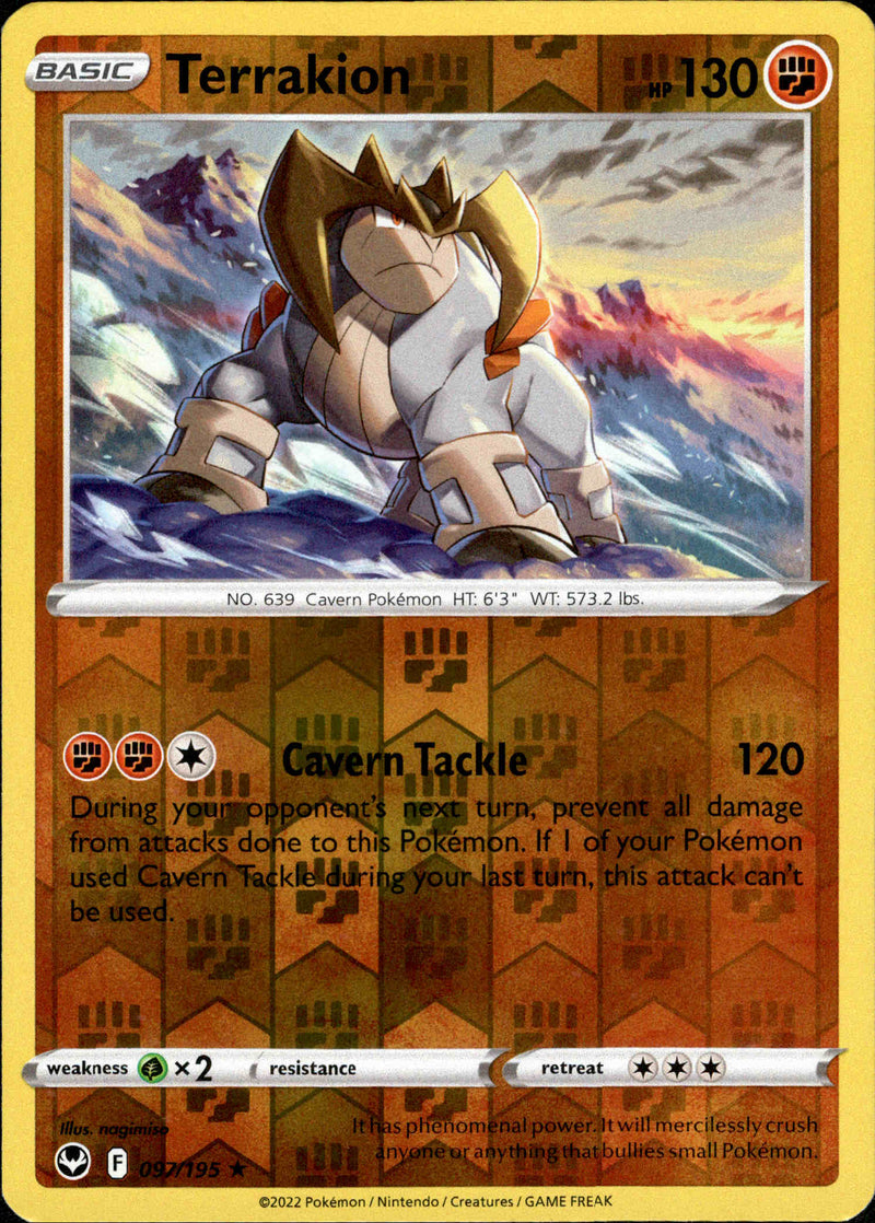 097/195 Terrakion Rare Reverse Holo Silver Tempest