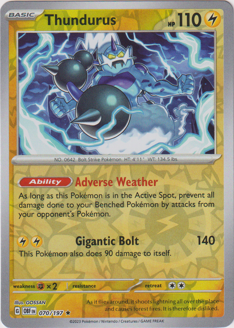 070/197 Thundurus Rare Reverse Holo Obsidian Flames