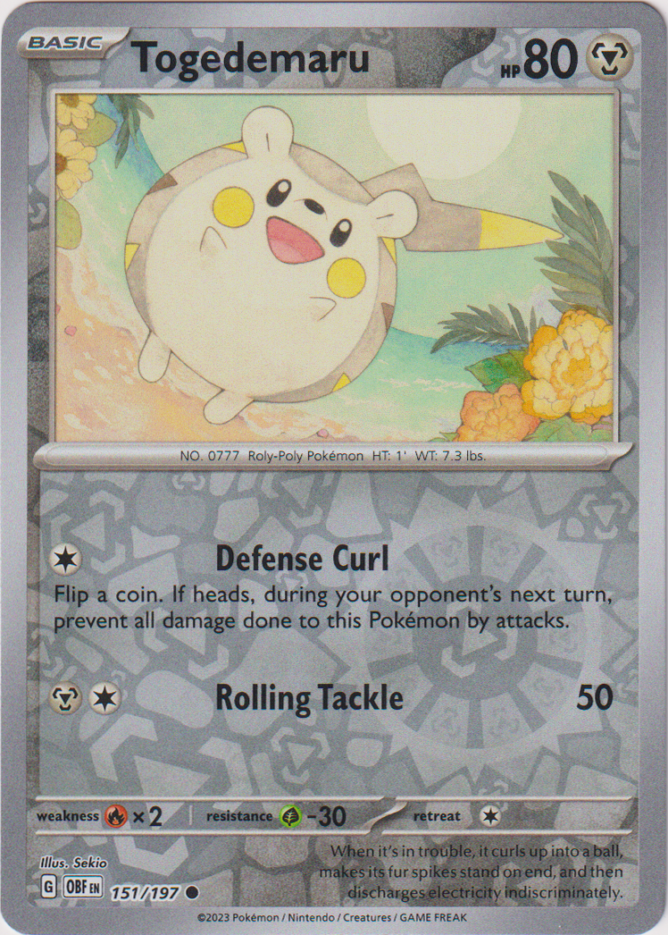 151/197 Togedemaru Common Reverse Holo Obsidian Flames