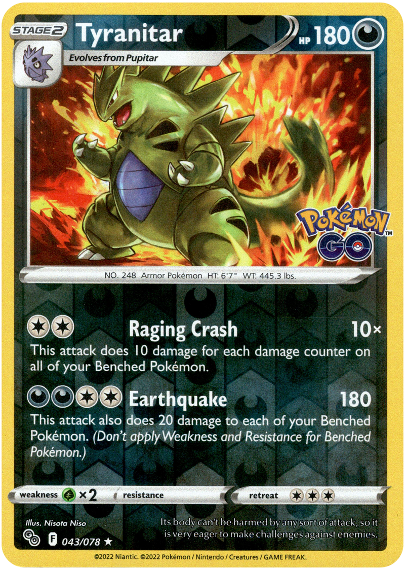 043/078 Tyranitar Rare Reverse Holo Pokemon GO