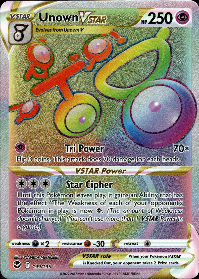 199/195 Unown VSTAR Hyper Rare Silver Tempest