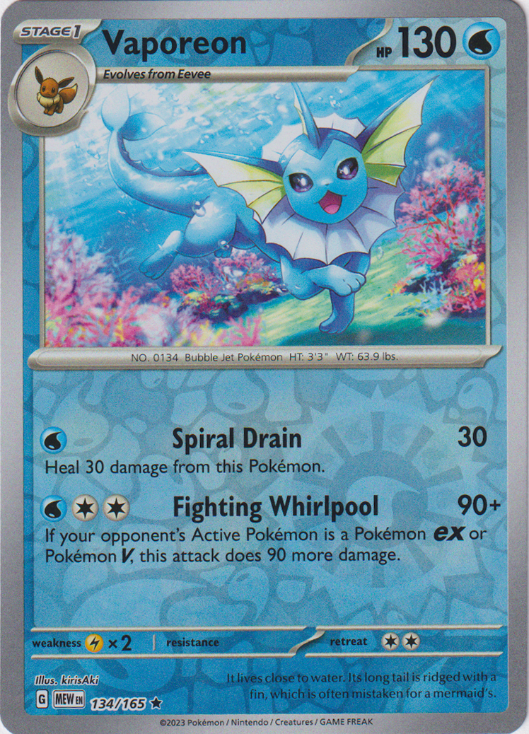 134/165 Vaporeon Rare Reverse Holo Scarlet & Violet 151