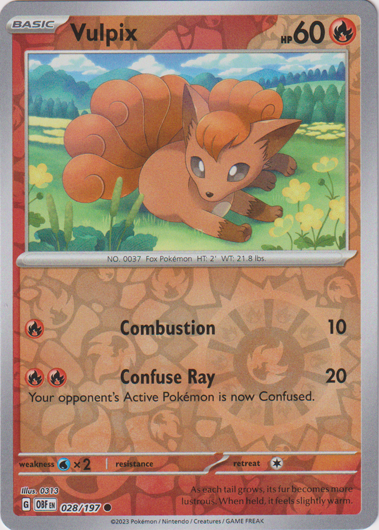 028/197 Vulpix Common Reverse Holo Obsidian Flames