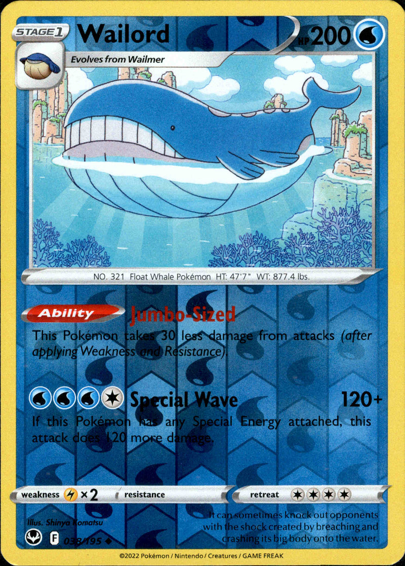 038/195 Wailord Uncommon Reverse Holo Silver Tempest