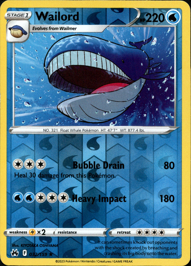 032/159 Wailord Rare Reverse Holo Crown Zenith