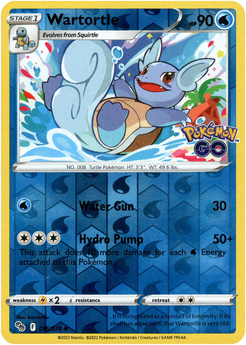 016/078 Wartortle Uncommon Reverse Holo Pokemon GO