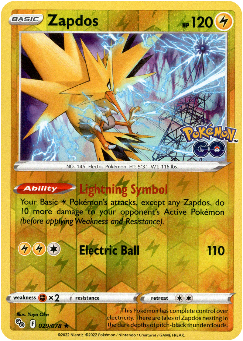 029/078 Zapdos Rare Reverse Holo Pokemon GO