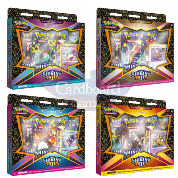 Pokemon Tcg Shining Fates Mad Party Pin Collection (Pre-Order) All 4 Boxes Collector Box