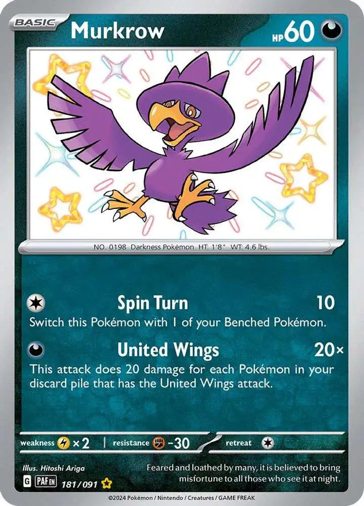 181/091 Murkrow Shiny Rare Paldean Fates