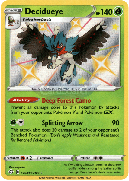 Sv003/sv122 Decidueye Holo Shiny Rare Shining Fates Single Card