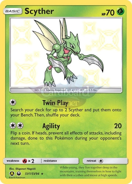 Sv01/sv94 Scyther Rare Holo Shiny Hidden Fates Single Card