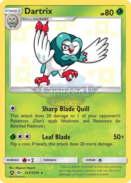 Sv03/sv94 Dartrix Rare Holo Shiny Hidden Fates Single Card