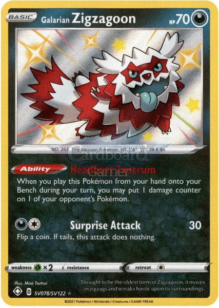 Sv078/sv122 Galarian Zigzagoon Holo Shiny Rare Shining Fates Single Card