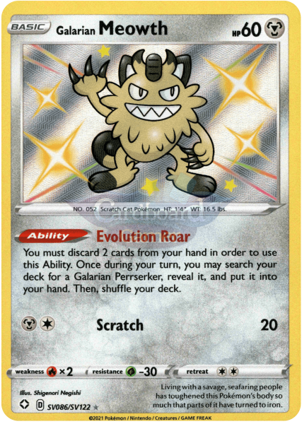 Sv086/sv122 Galarian Meowth Holo Shiny Rare Shining Fates Single Card