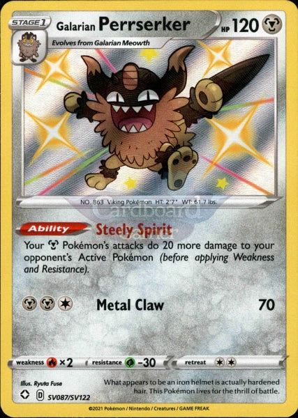 Sv087/sv122 Galarian Perrserker Holo Shiny Rare Shining Fates Single Card