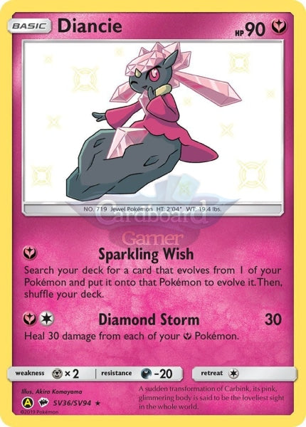 Sv36/sv94 Diancie Rare Holo Shiny Hidden Fates Single Card