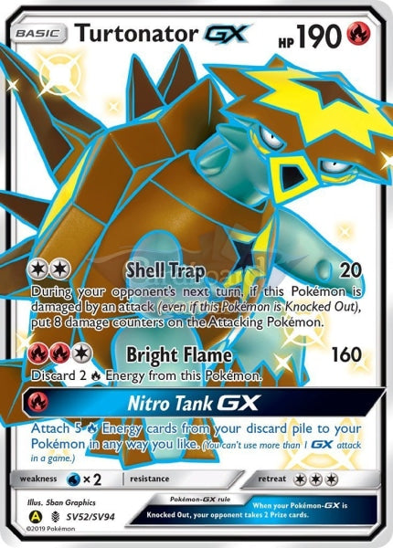 Sv52/sv94 Turtonator Gx Full Art Shiny Secret Rare Hidden Fates Single Card