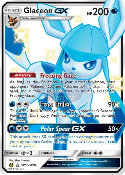 Sv55/sv94 Glaceon Gx Full Art Shiny Secret Rare Hidden Fates Single Card