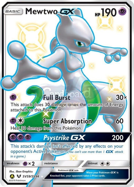 Sv59/sv94 Mewtwo Gx Full Art Shiny Secret Rare Hidden Fates Single Card