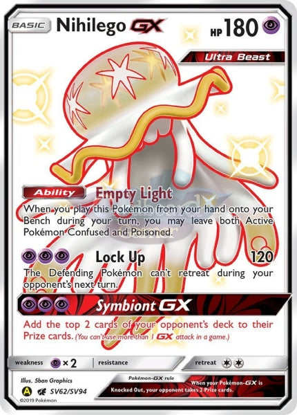 Sv62/sv94 Nihilego Gx Full Art Shiny Secret Rare Hidden Fates Single Card