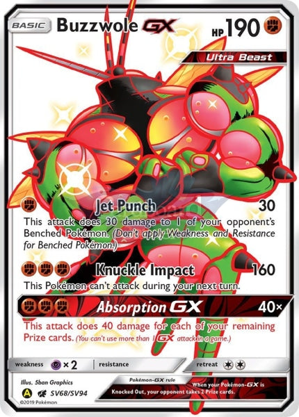 Sv68/sv94 Buzzwole Gx Full Art Shiny Secret Rare Hidden Fates Single Card